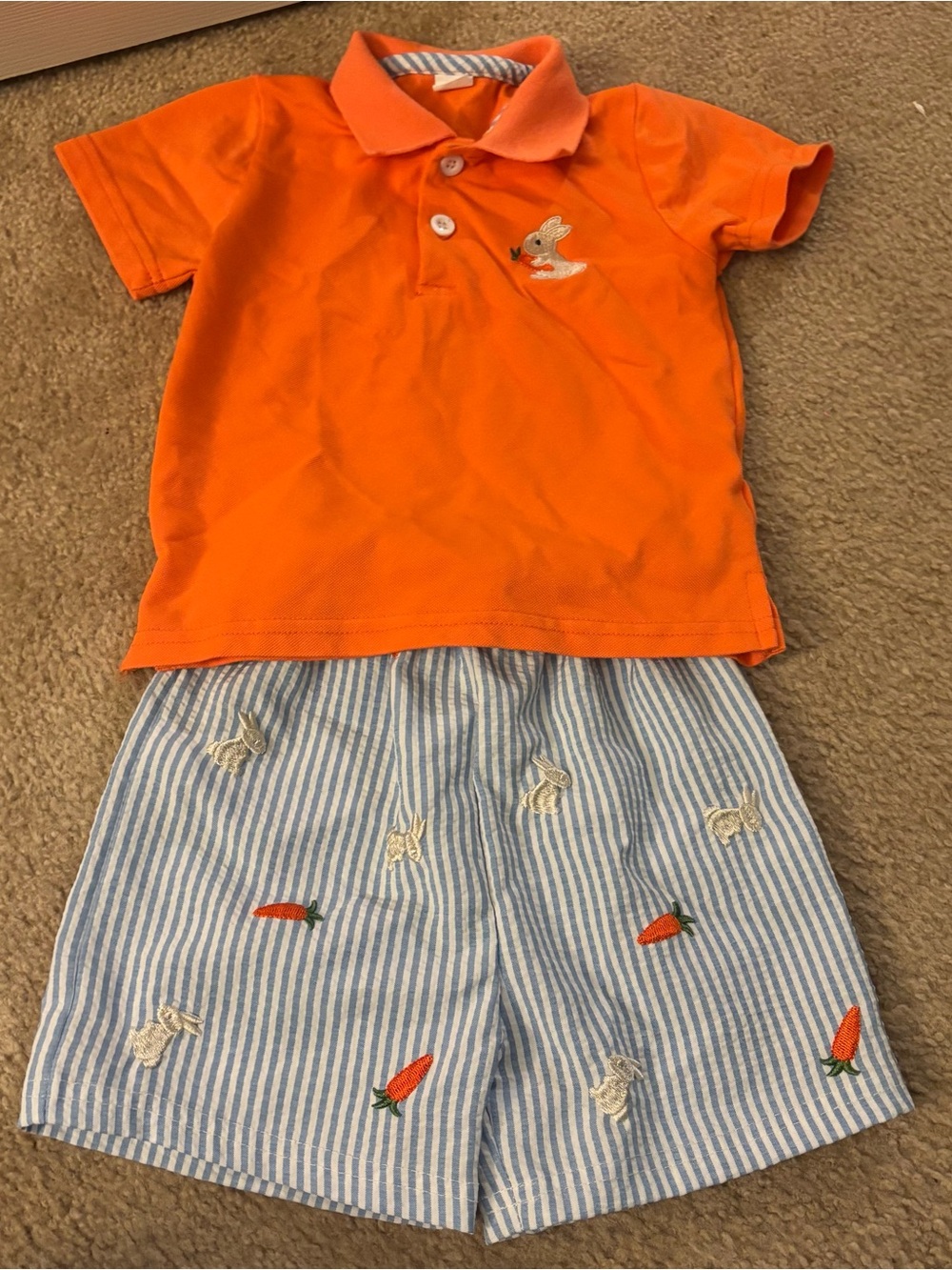 Toddle Boy Outfit Spring Easter Bunny Polo And Shorts Set Size 2-3Y